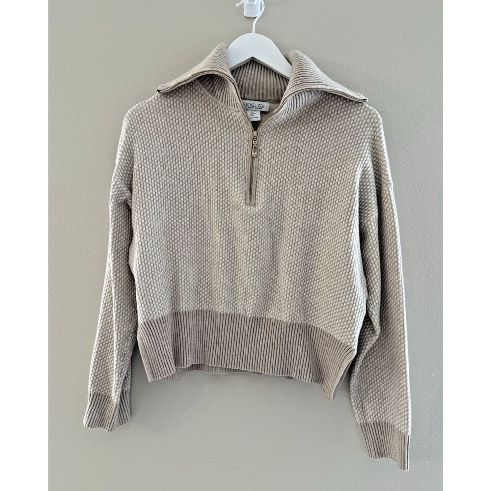 Rachel Zoe 1/2 Zip Brown Checked Sweater - Large